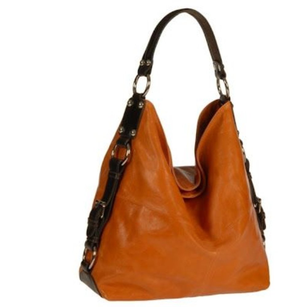 Tano Bucket Bag Orange And Brother Leather Strap